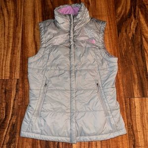 The North Face size Small gray vest pink purple lining